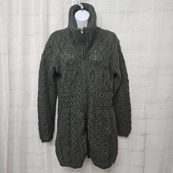 Aran Sweater Market Green Wool Cardigan Preppy Cabin Winter Irish S - Picture 12 of 12